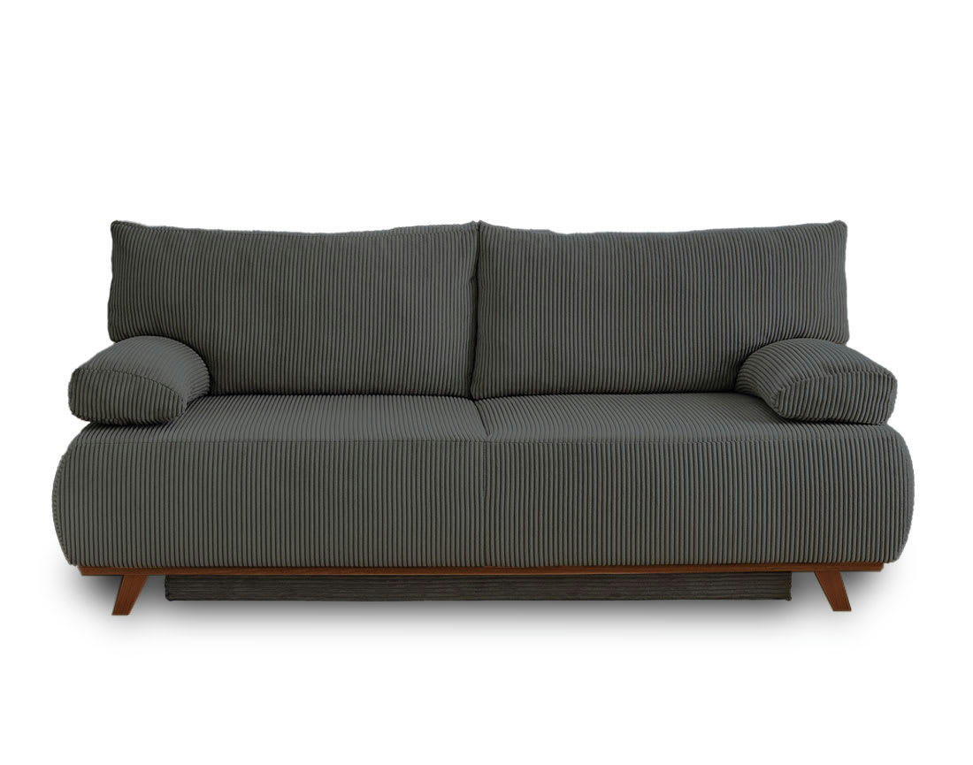 CRISTAL - Canapé droit convertible 3 places en velours côtelé gris foncé