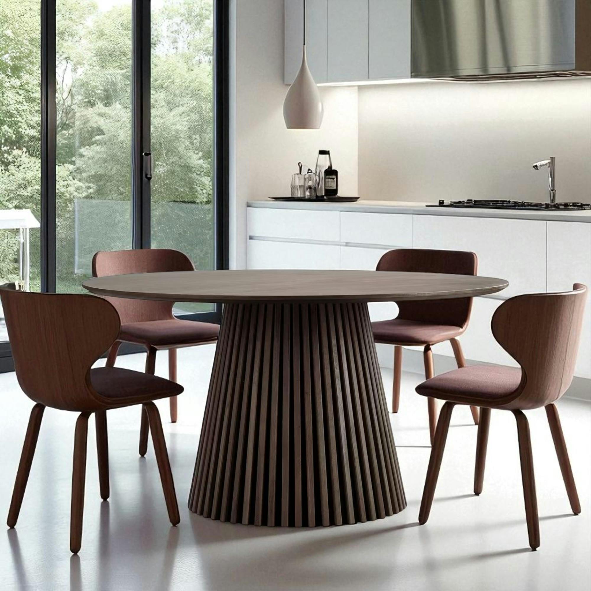 Table ronde en chêne brun avec piètement baguette ø120 cm AMSTERDAM
