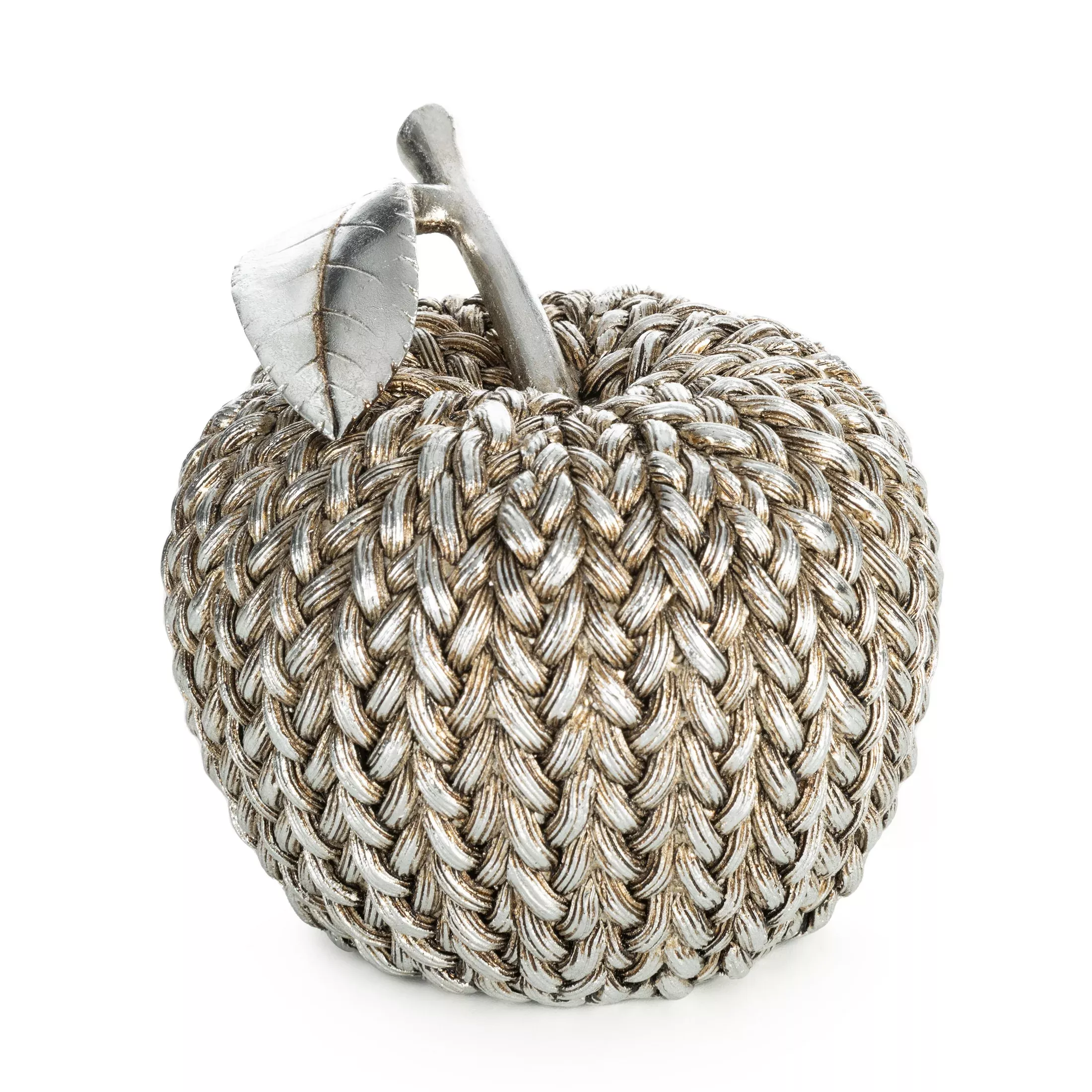 Figurka srebrnajabłko zdobiona wzorem plecionego sweterka średnica 13x13 cm MOLI