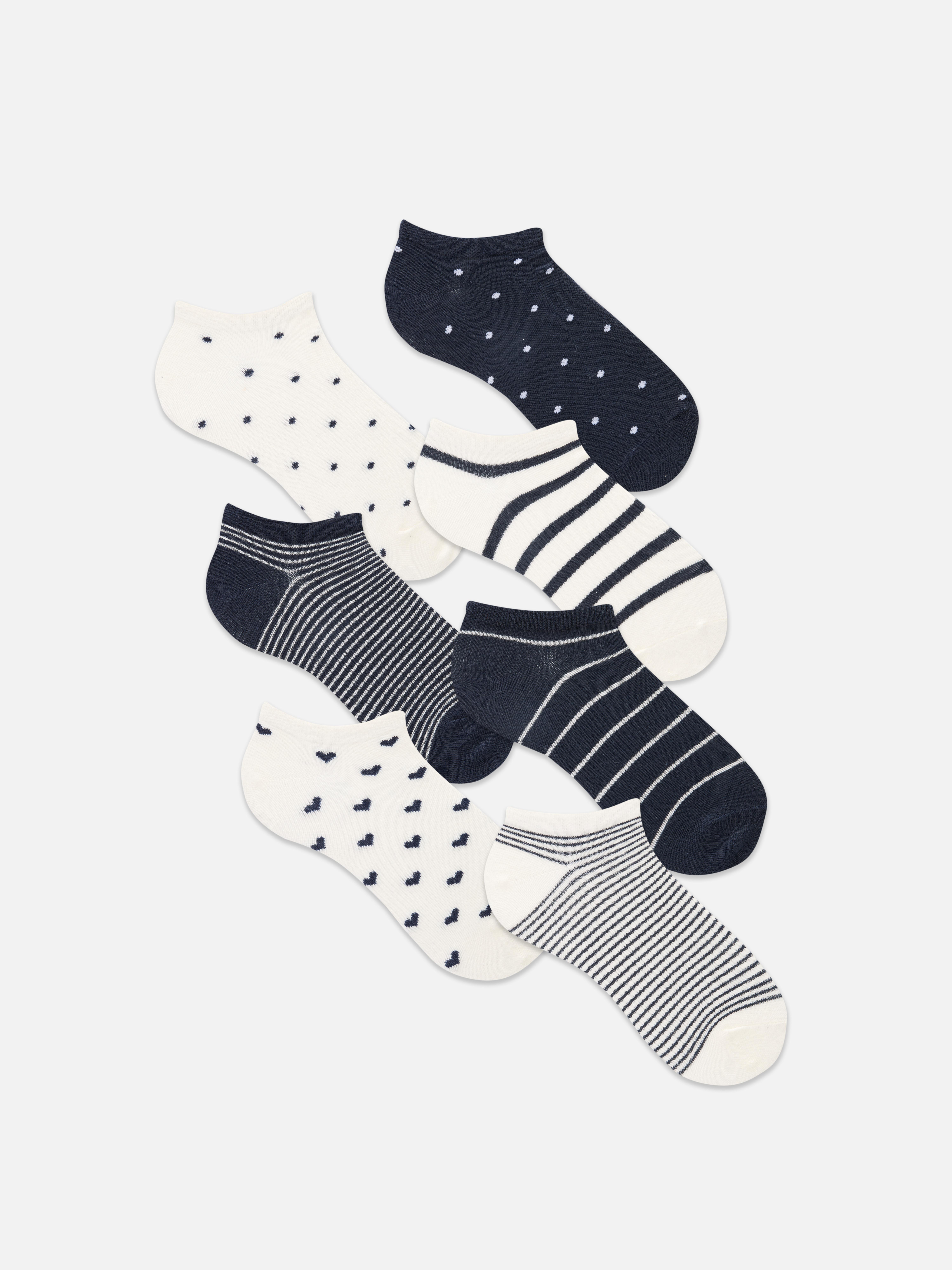 7pk Navy Patterned Ankle Socks