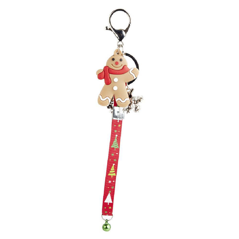 Porte-clé de No&euml;l avec lanière sapin et bonhomme pain d'épice