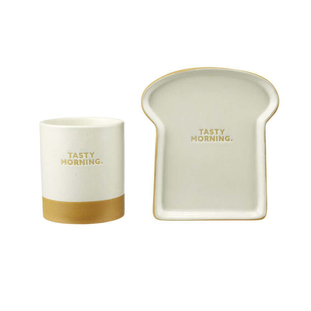 Coffret mug Ø8,5xH9,5cm avec coupelle forme tartine en céramique 13,5x15cm