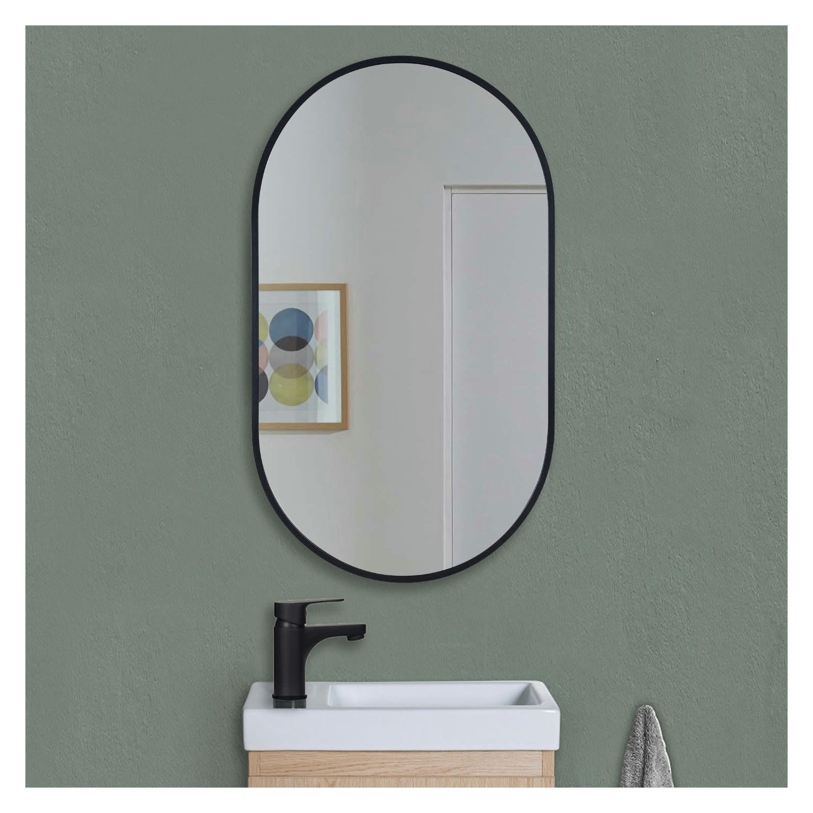 PEPPER - Miroir ovale 40 x 70 cm  Noir