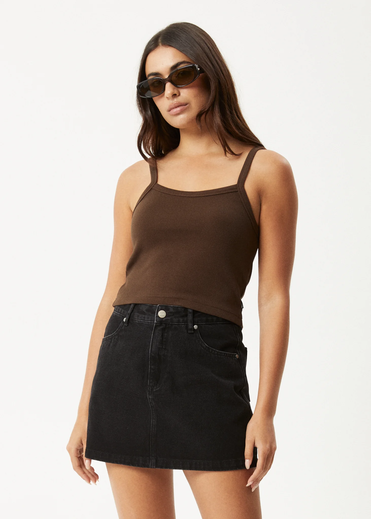 AFENDS Womens Taylor - Rib Singlet - Coffee