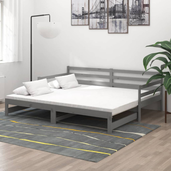 Łóżko wysuwane szare lite drewno sosnowe 2x(90x200) cm