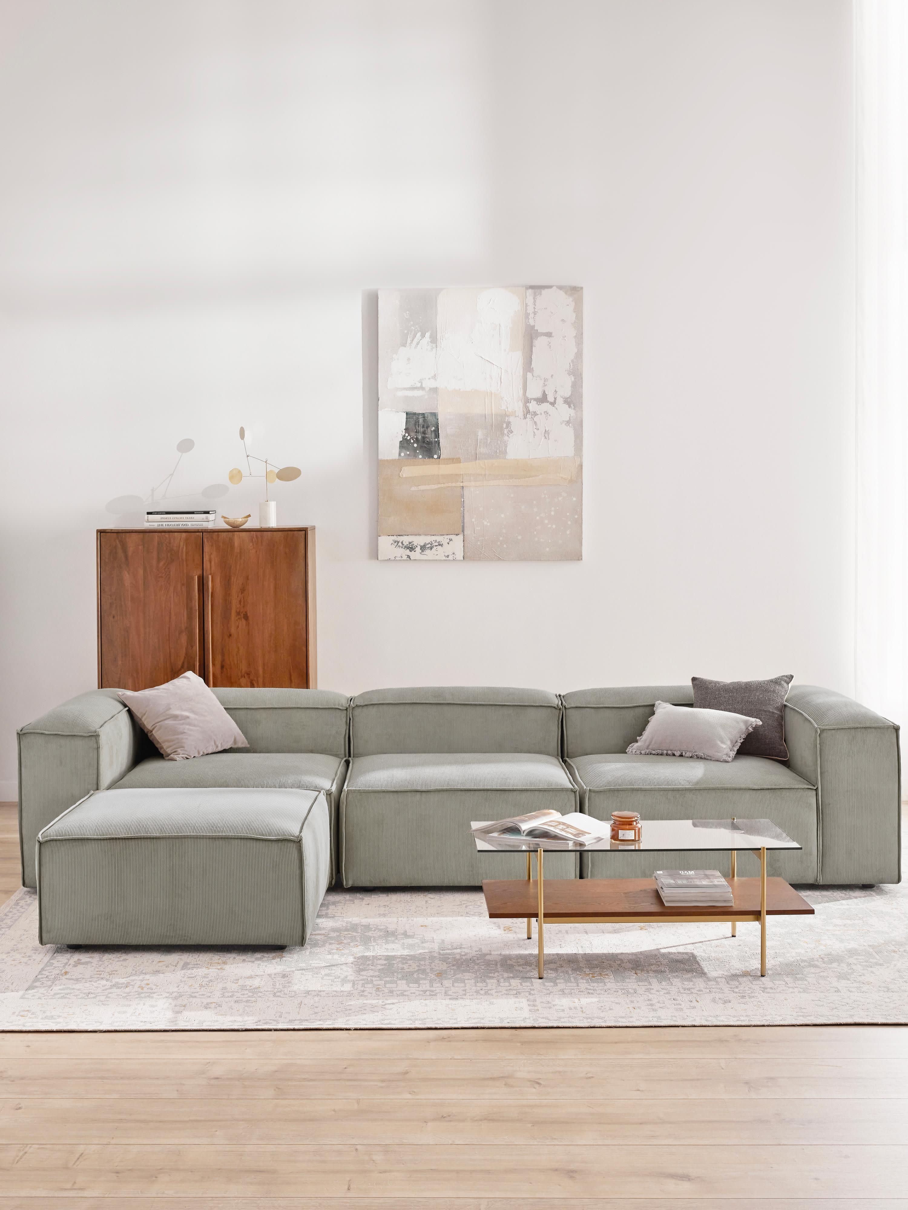 Modulares Sofa Lennon (4-Sitzer) aus Cord mit Hocker (links/rechts)