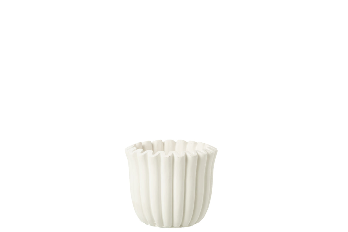J-Line bloempot Geribbeld - cement - wit - small