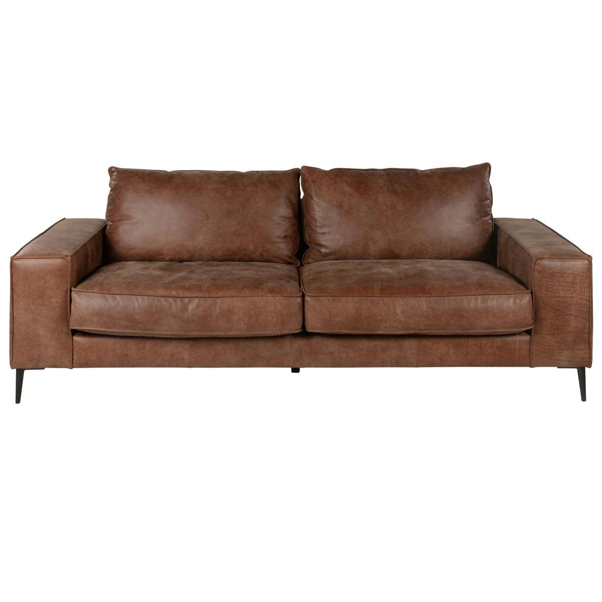 BRETT - Canapé 3 places en cuir de vache camel