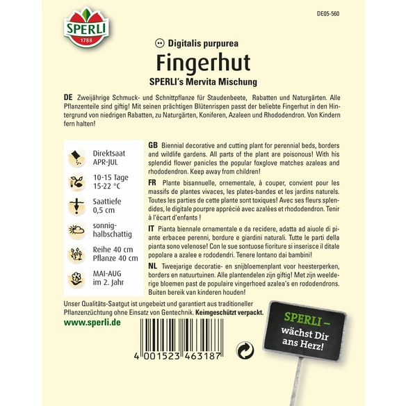 Fingerhut »SPERLI's Mervita Mischung«, zweijährig, prächtige Blütenrispen, Höhe ca. 150 cm