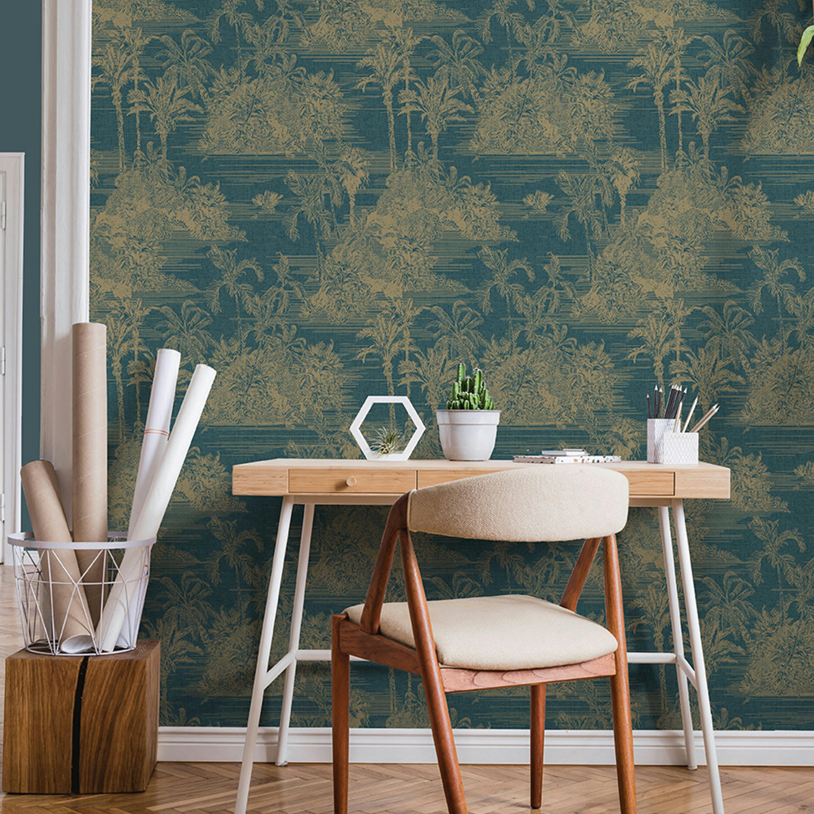 - Papier peint exotique Esprit Toile de Jouy bleu 0,53x10 mètrescm