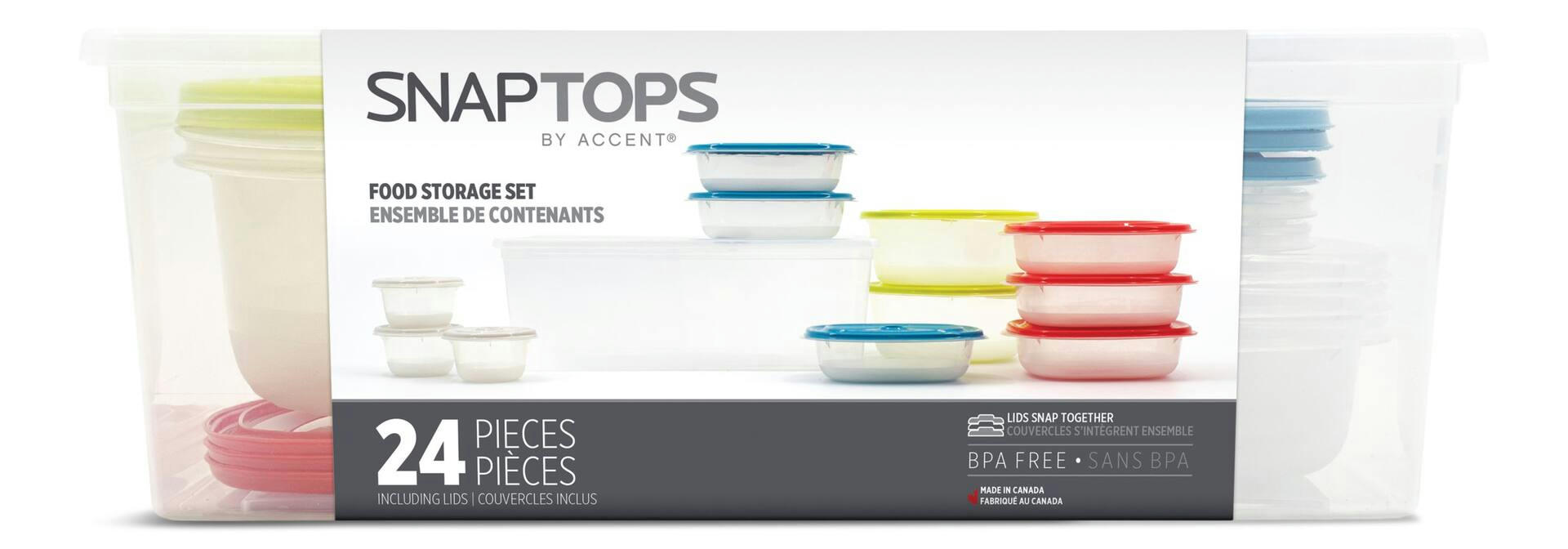 Snaptop Food Storage Container Set with Lids, Polypropylene, 24-pc