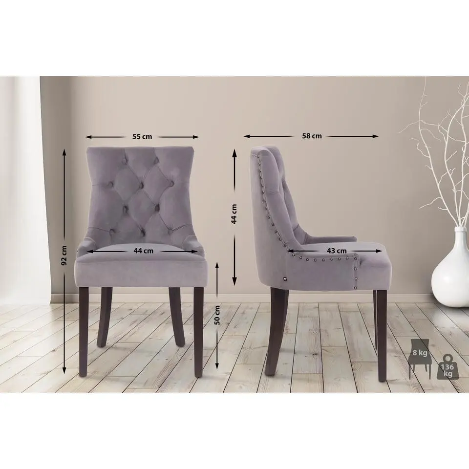 CLP Eetkamerstoel Aberdeen antiek Frame - Fluweel - grijs