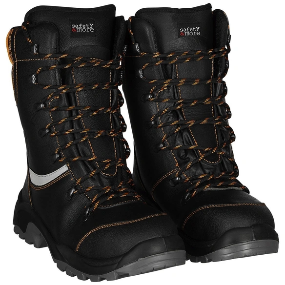 Schnittschutz-Stiefel, schwarz/orange, Leder/Polyester