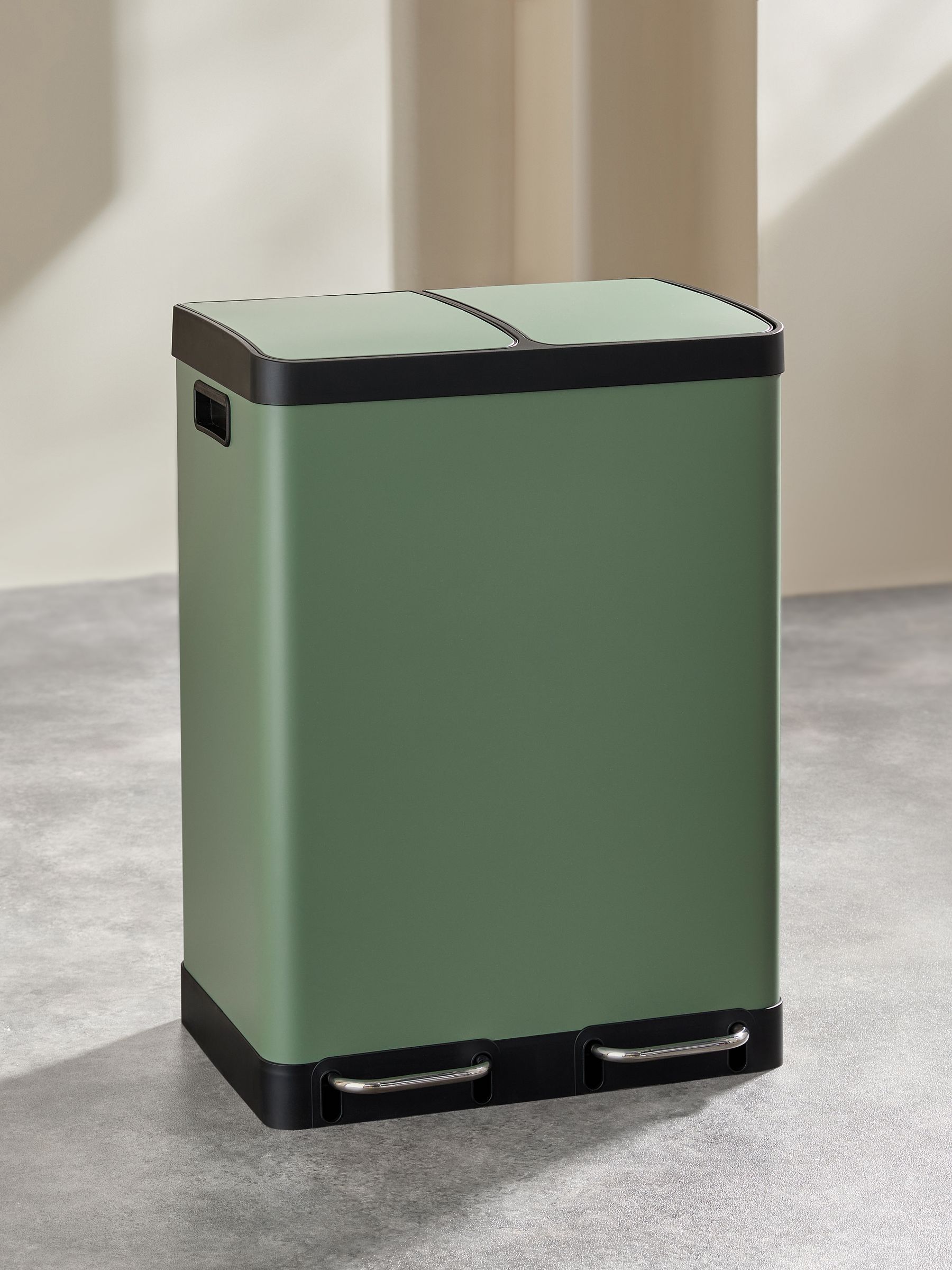 2 Section 60 Litre Recycling and Waste Colter Bin in Green