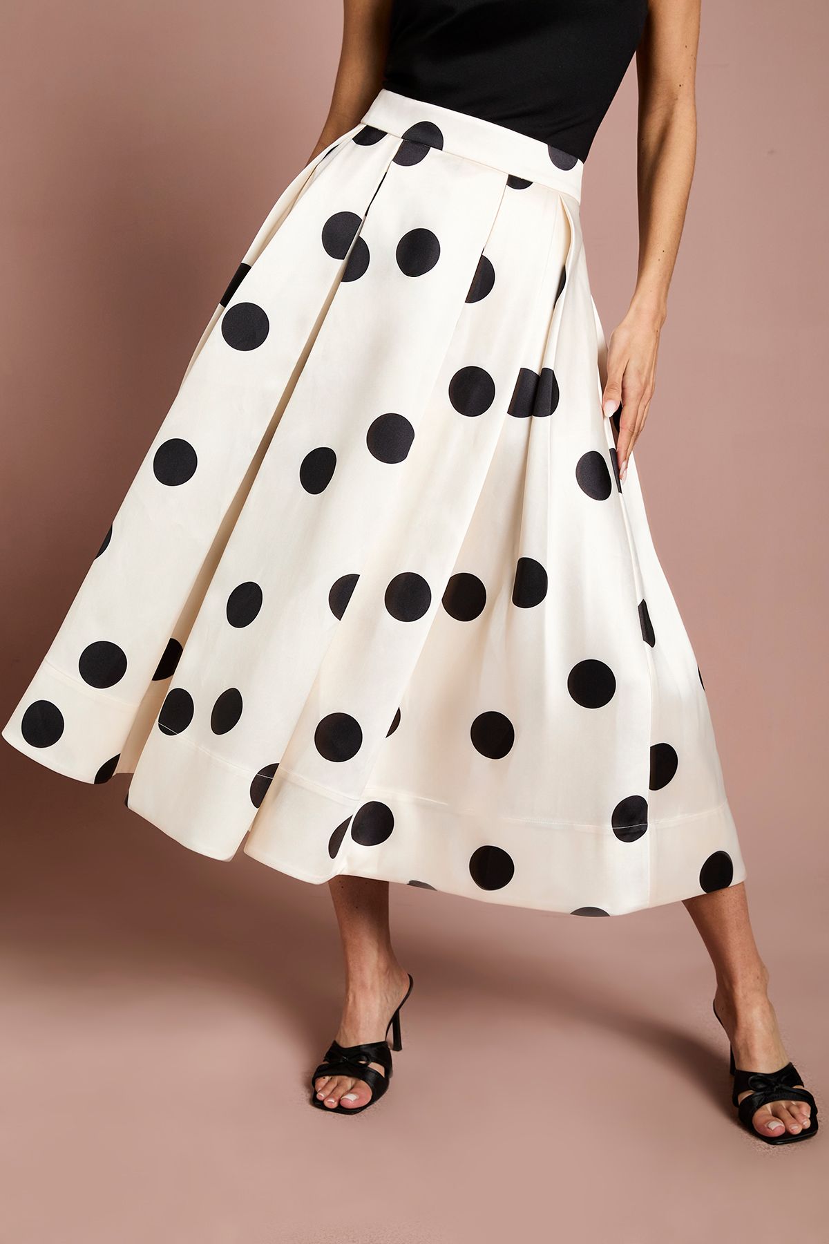Coast Lisa Tan Spot Print Twill Full Volume Skirt
