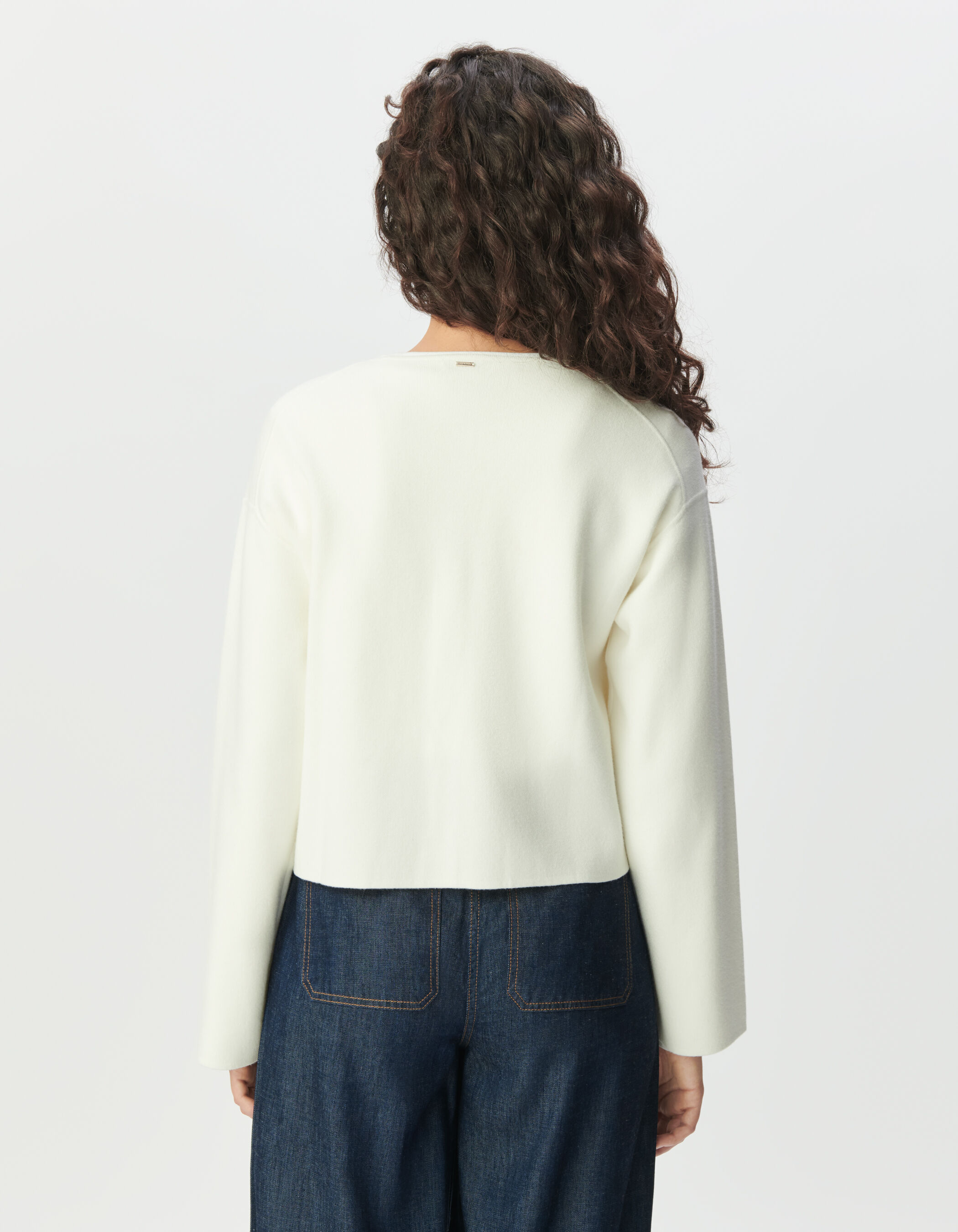 Cardigan court blanc tricot poches plaquées Femme
