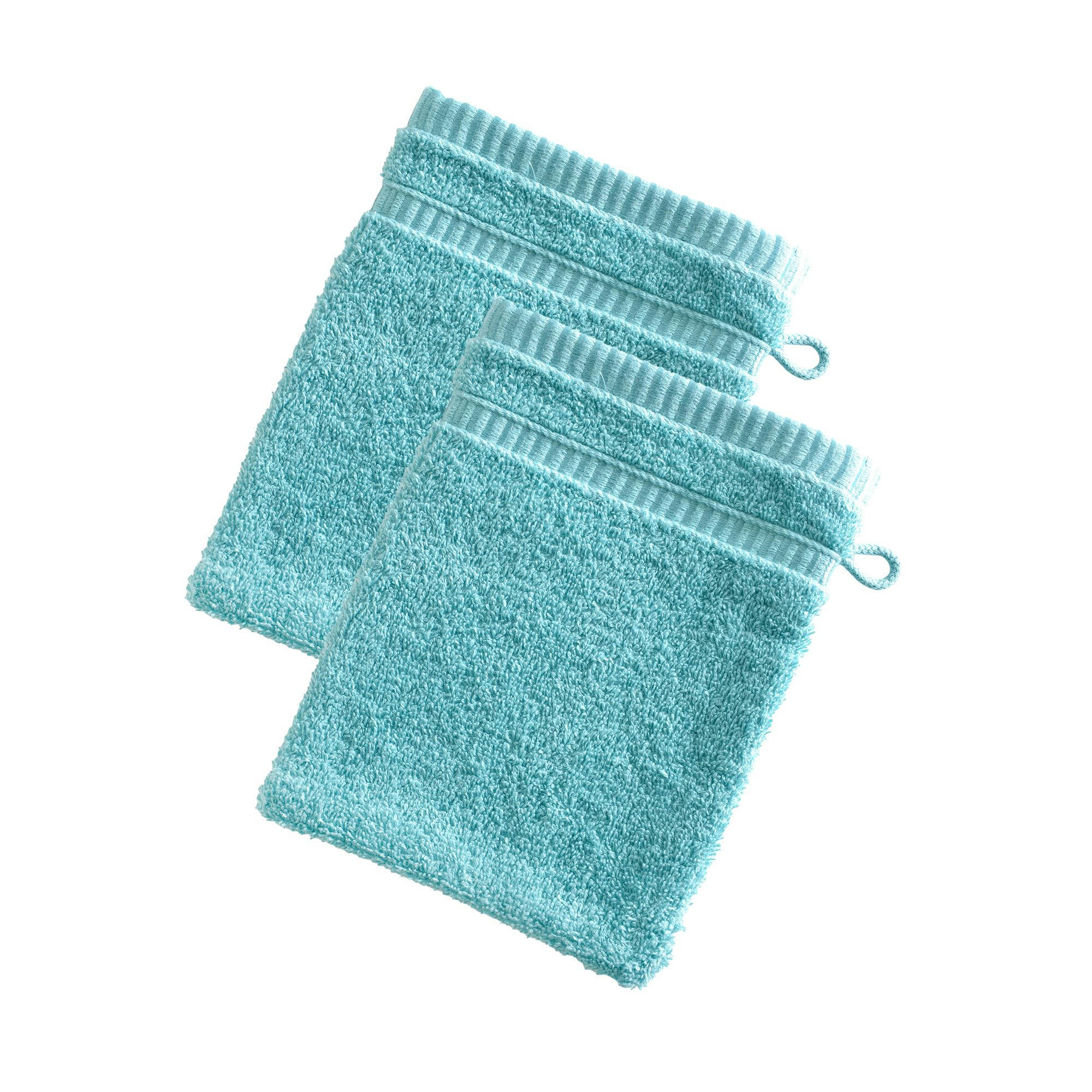 BANDESECHELLE - Lot de 2 gants de toilette 15x21 bleu aqua en coton 470 g/m²