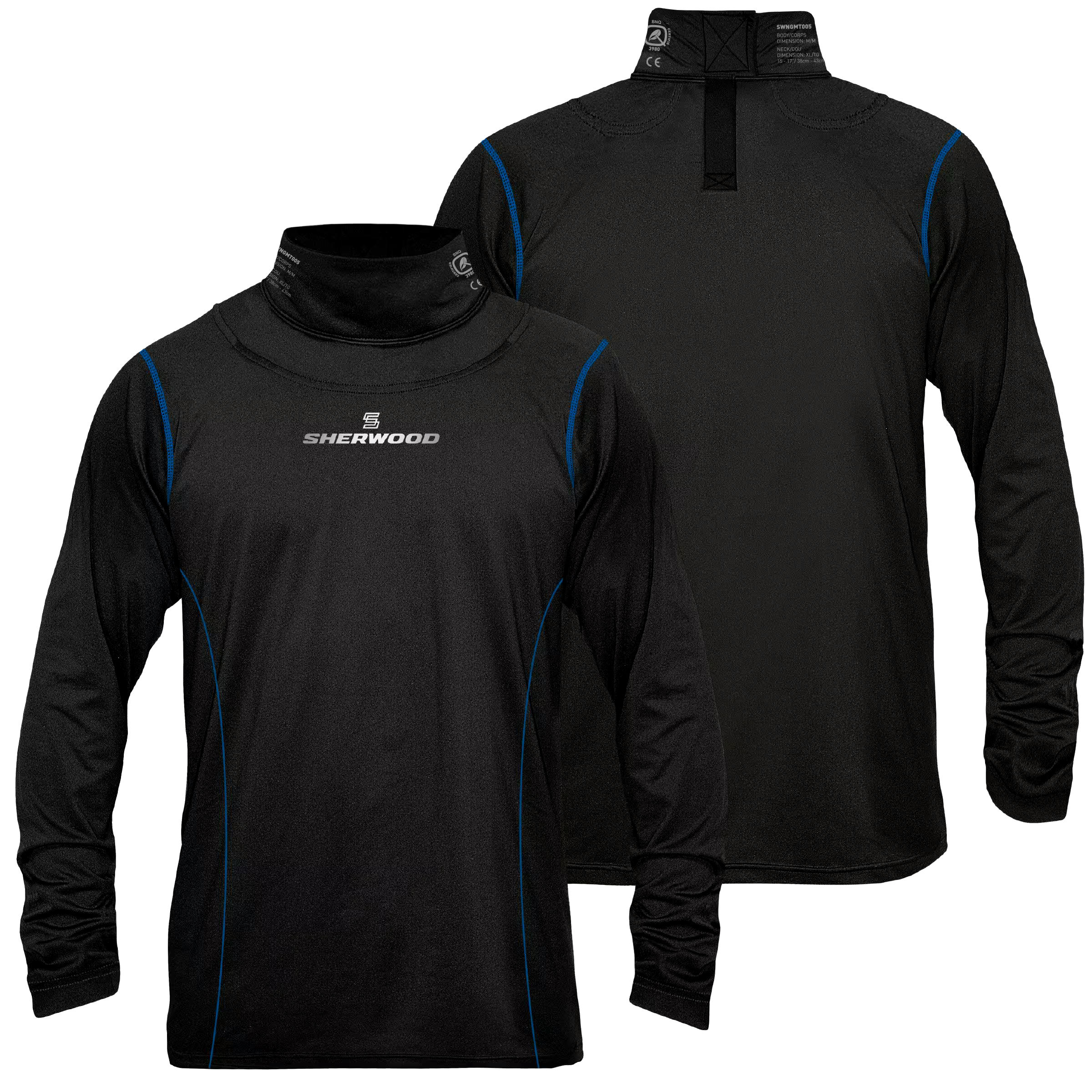 Sherwood Hockey Long Sleeve Top with Integrated Neck Guard, Senior/Men, Black, Assorted Sizes