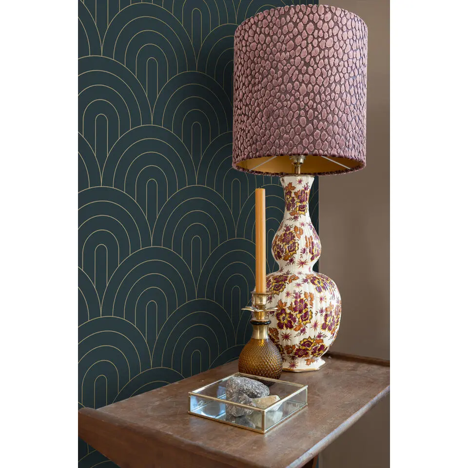 ESTAhome behang art deco motief donkerblauw - 53 cm x 10.05 m