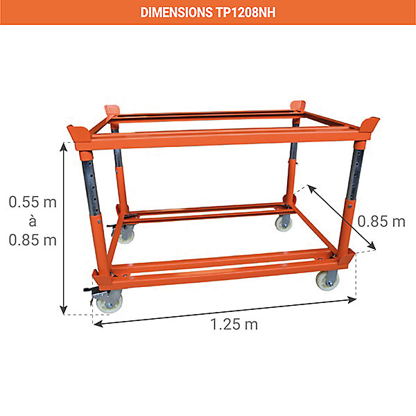 Chariot transport de palette - Hauteur réglable - Charge max 1000kg - TP1208NH