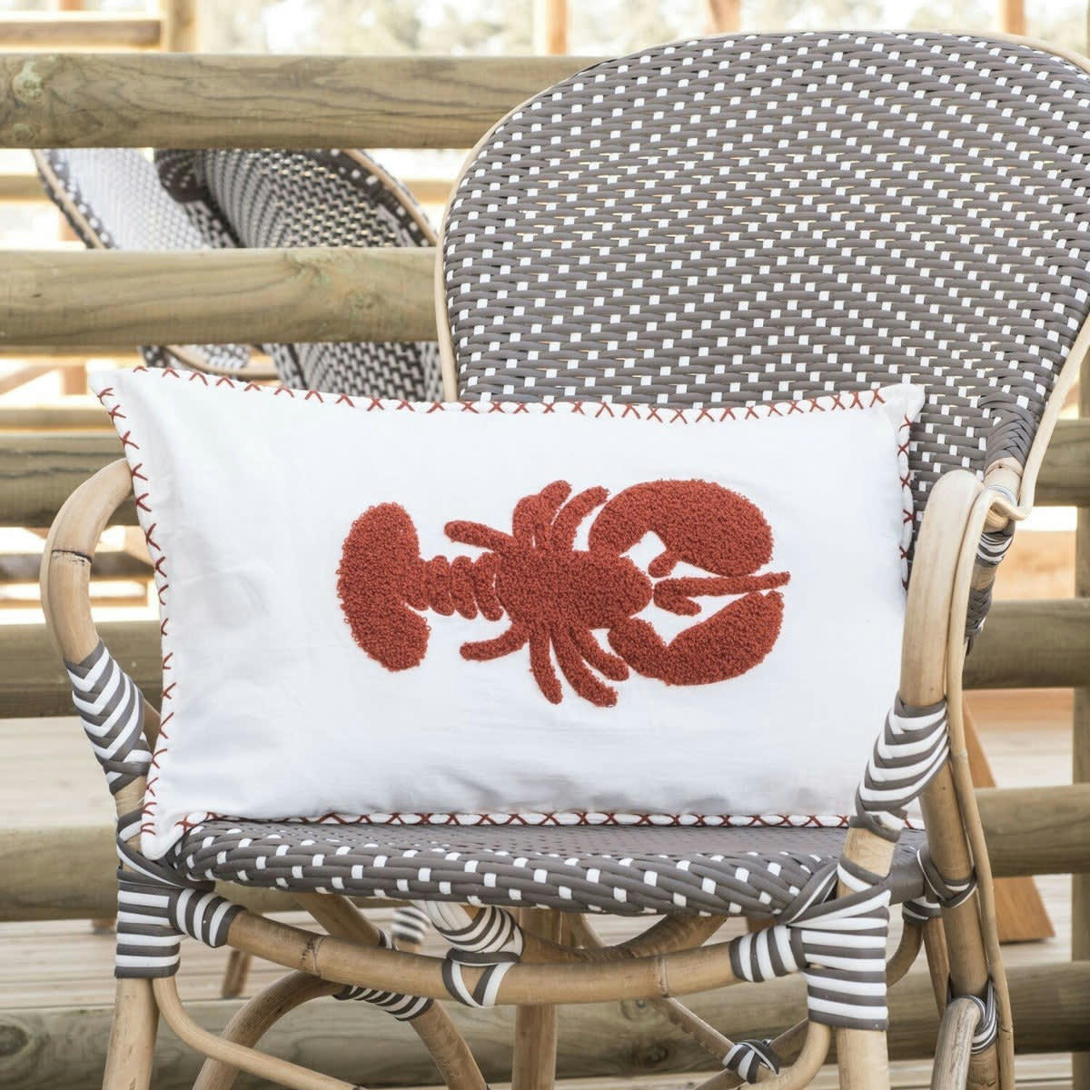HOMARD - Housse de coussin coton  50x30 blanc / rouge brique