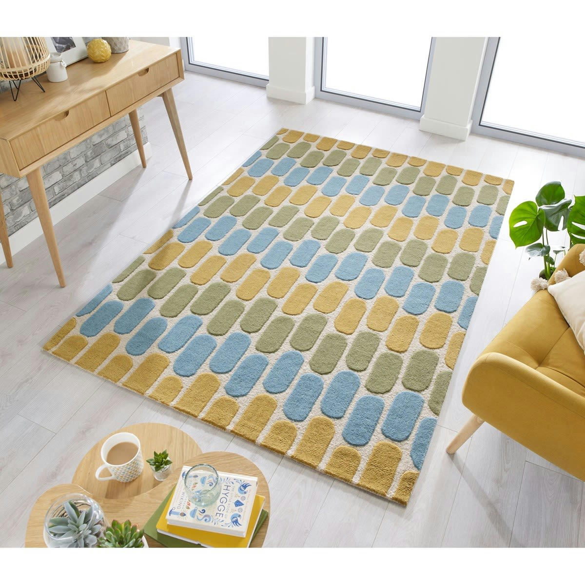 RELIC - Tapis de salon en laine jaune 120x170 cm