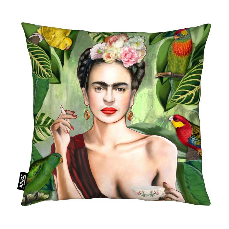 FRIDA CON AMIGOS - Coussin en microfibre en rouge & vert 30x30