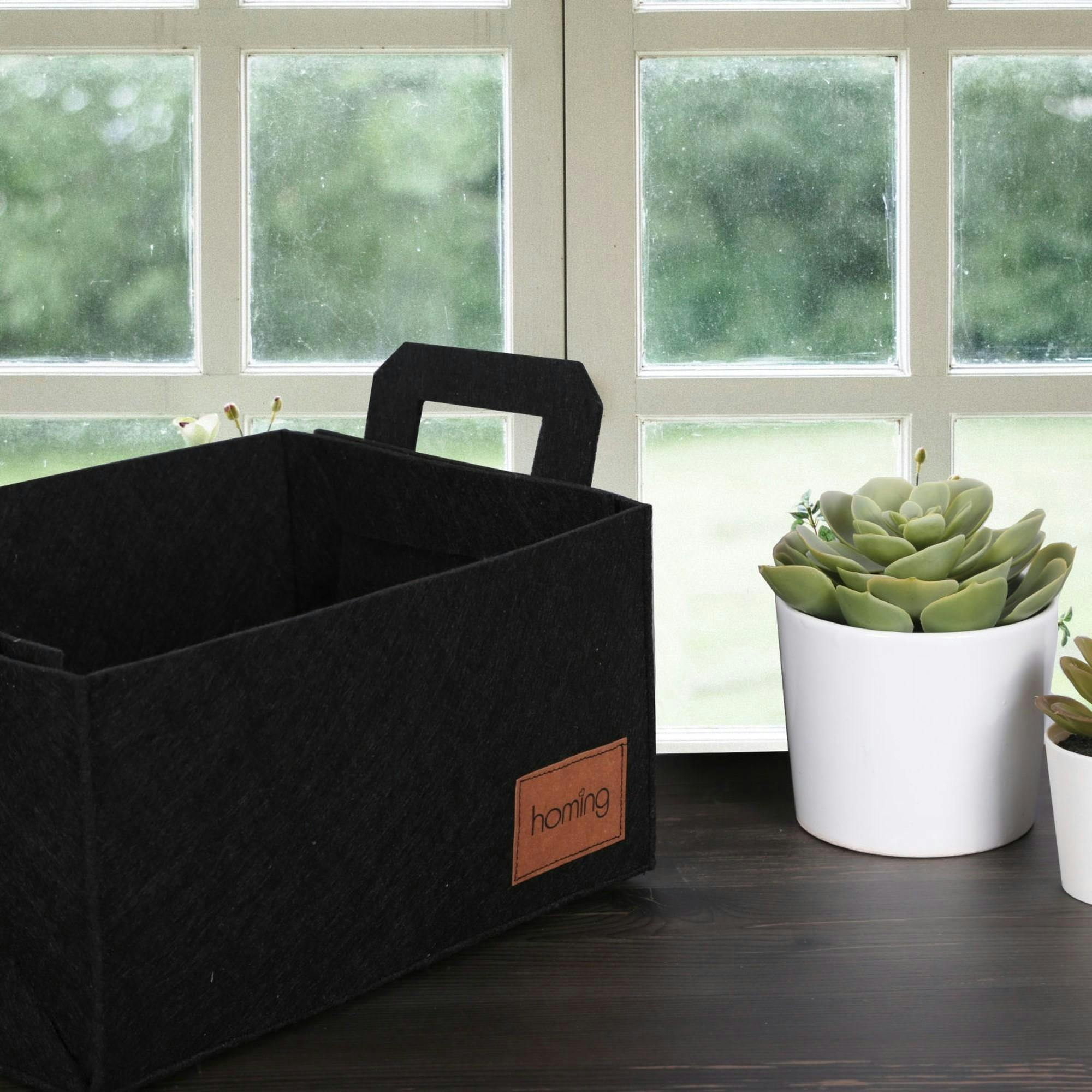 Panier de rangement noir en feutrine – avec poignées