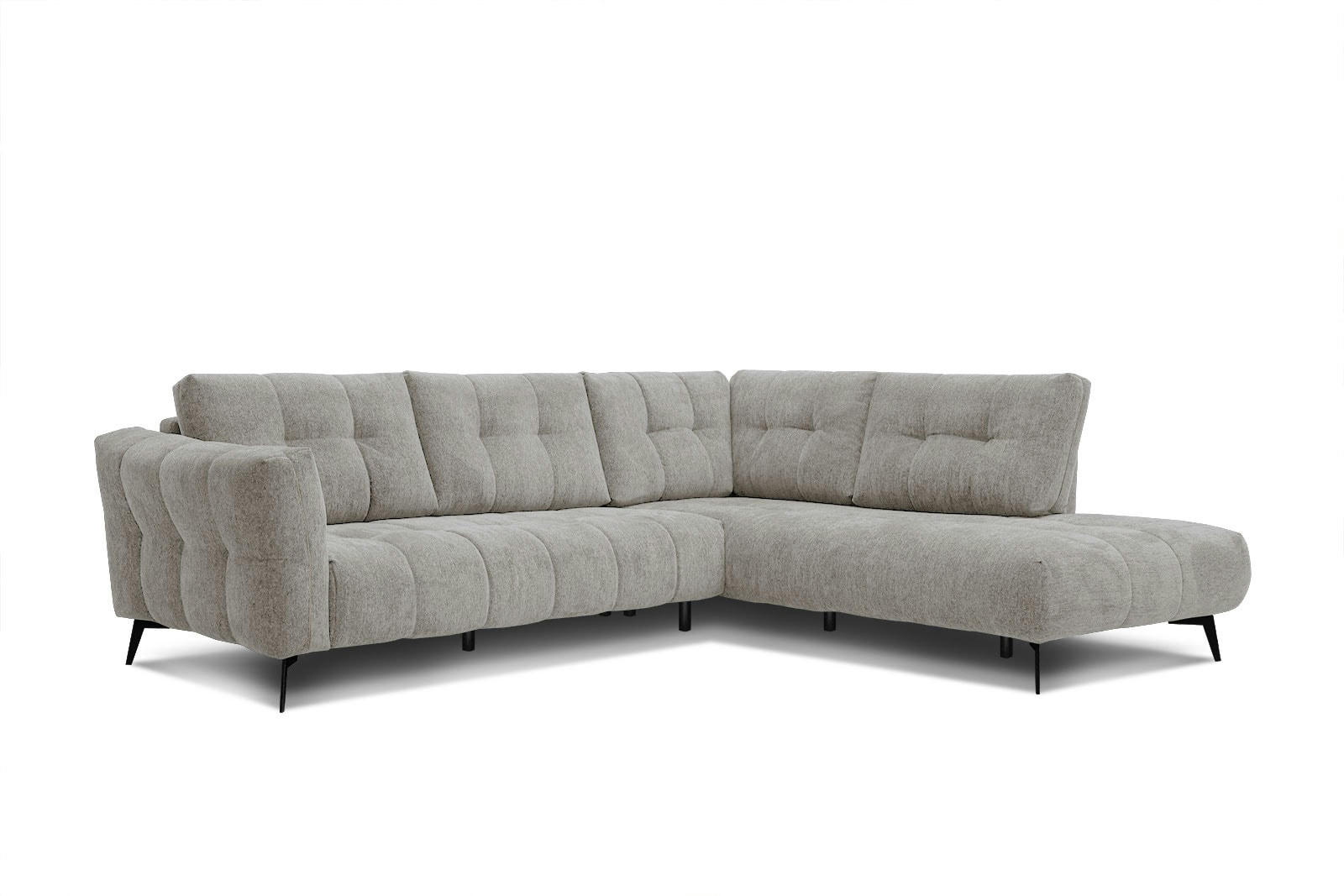 KALMER - Canapé d'angle droit 5 places tissu beige foncé