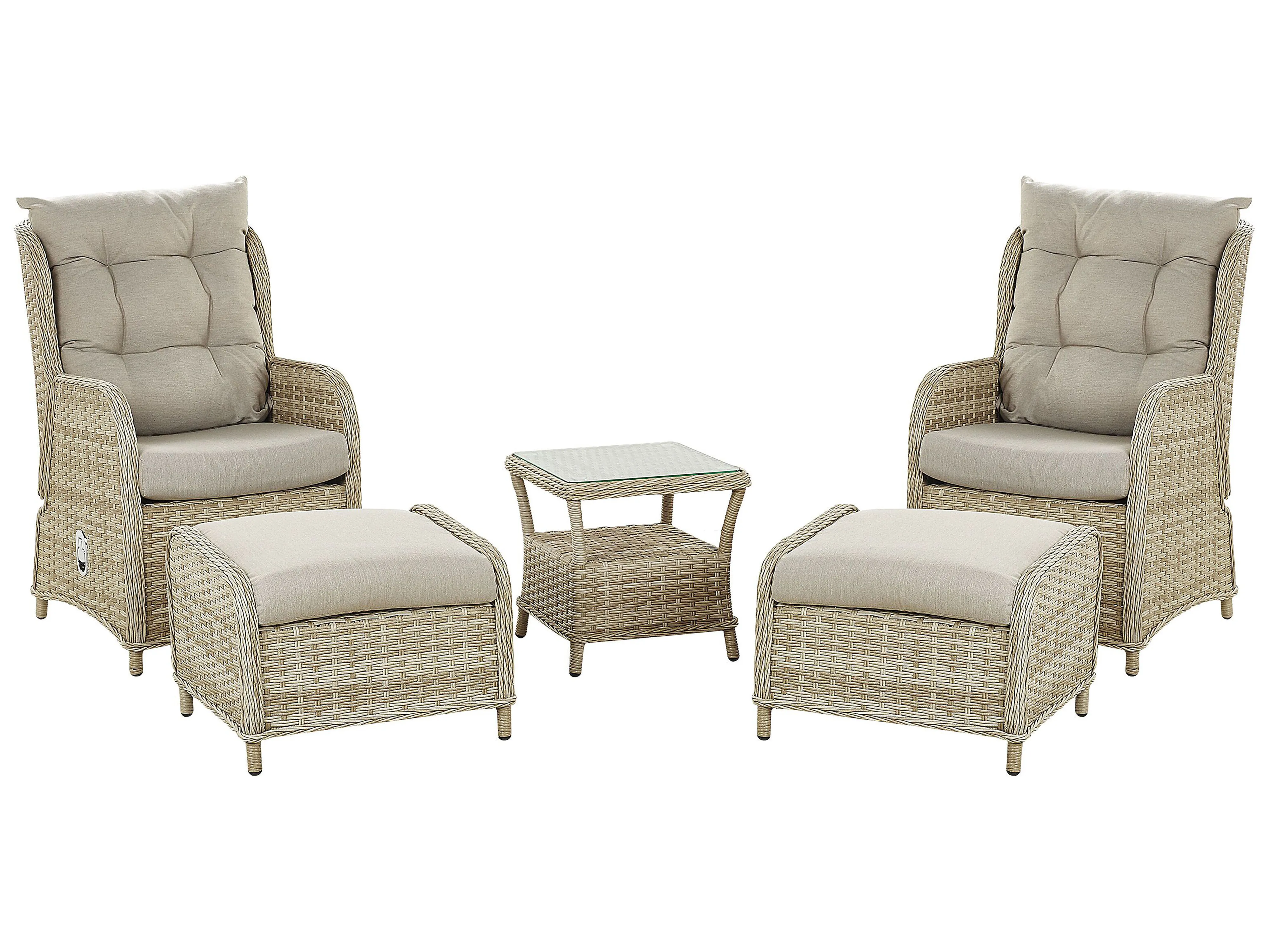 Garden Lounge Set with Table and Ottoman 2 Seater PONZA PE Rattan Beige