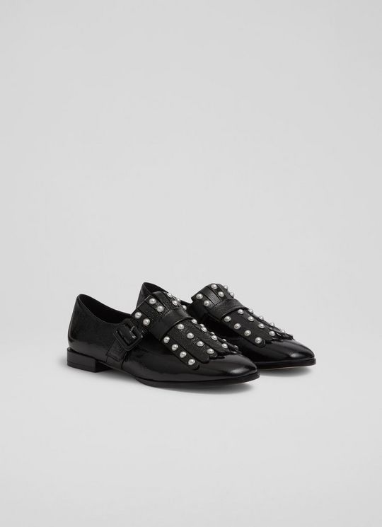 Lkb Zig Black Patent Fringed Loafers