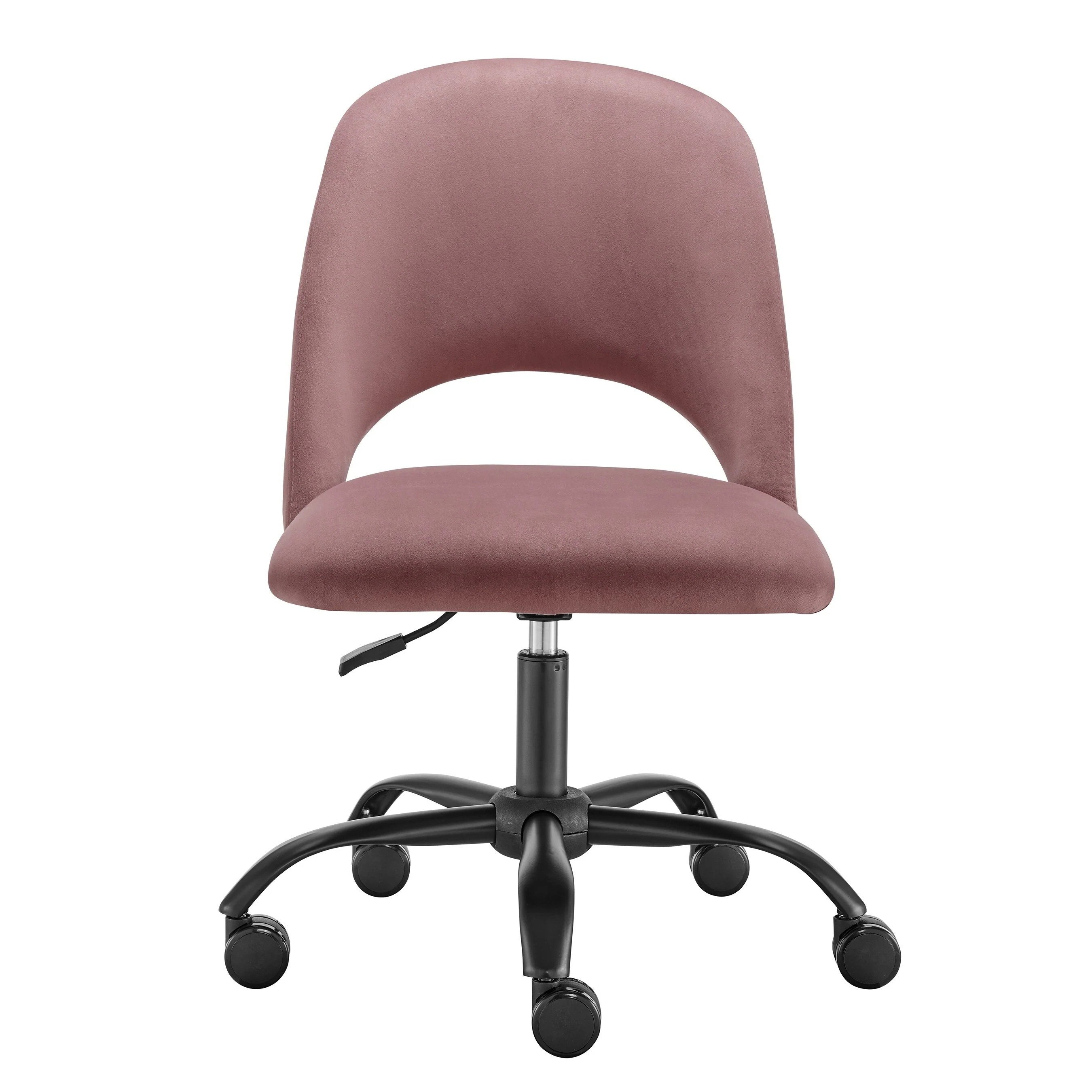 Rose and Black Steel and Velvet Adjustable Swivel Rolling Conference Office Chair - 20.08' X '37.6' X '23.82