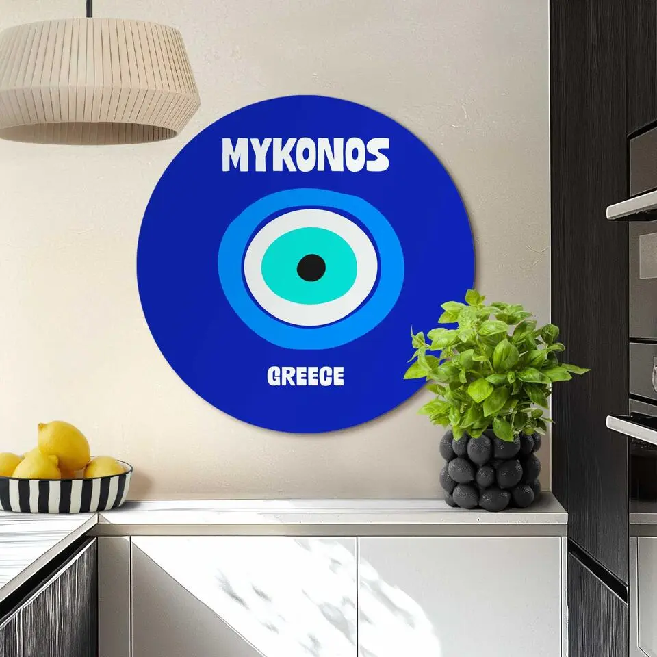 Glasschilderij Mykonos - &Oslash; 70 - Blauw