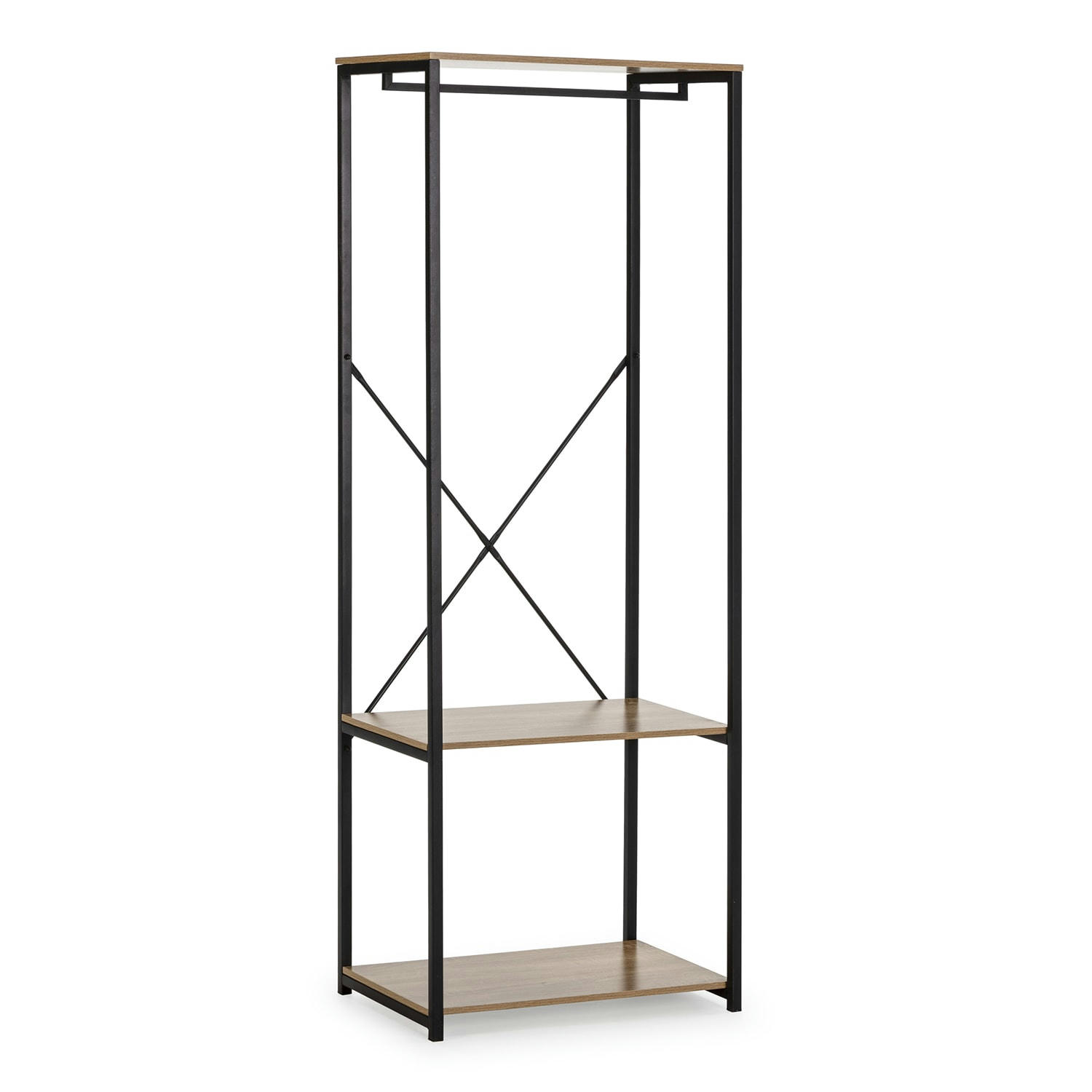JULIA - Dressing 2 étagères 1 barre, couleur chêne/noir