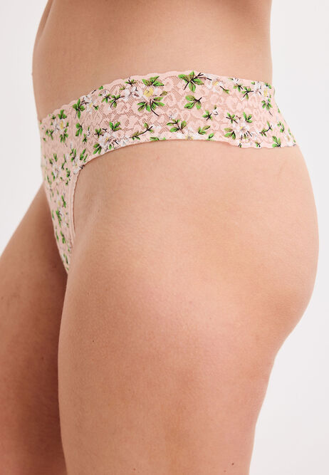 Womens 3pk Nude Floral Lace Thongs