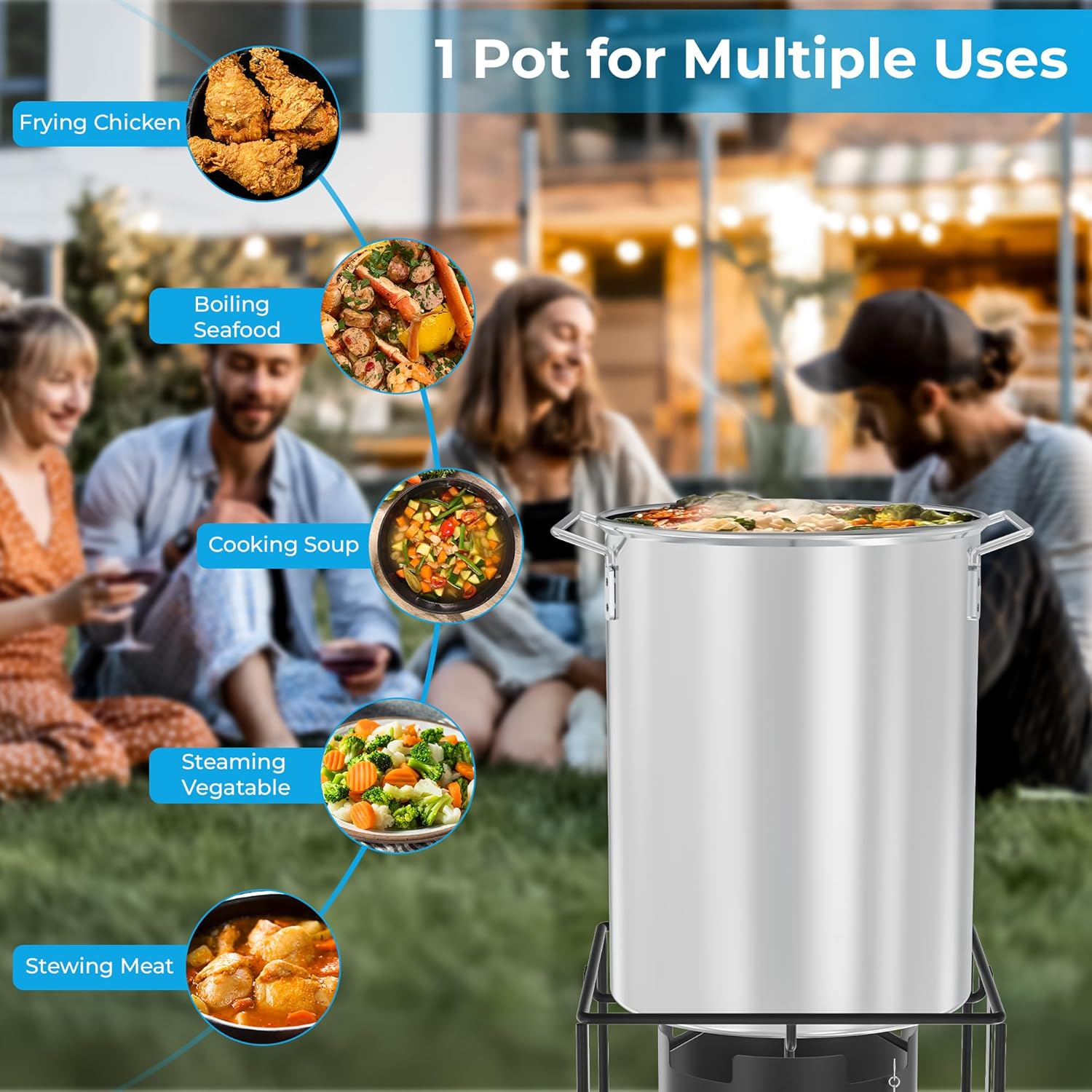 30 Qt Aluminium Stock Pot Kit – Turkey Fryer Pot With Lid, Lifting Hook, Stand & Thermometer – Large Deep Fryer For Frying, Seafood Boiling & Outdoor Cooking
