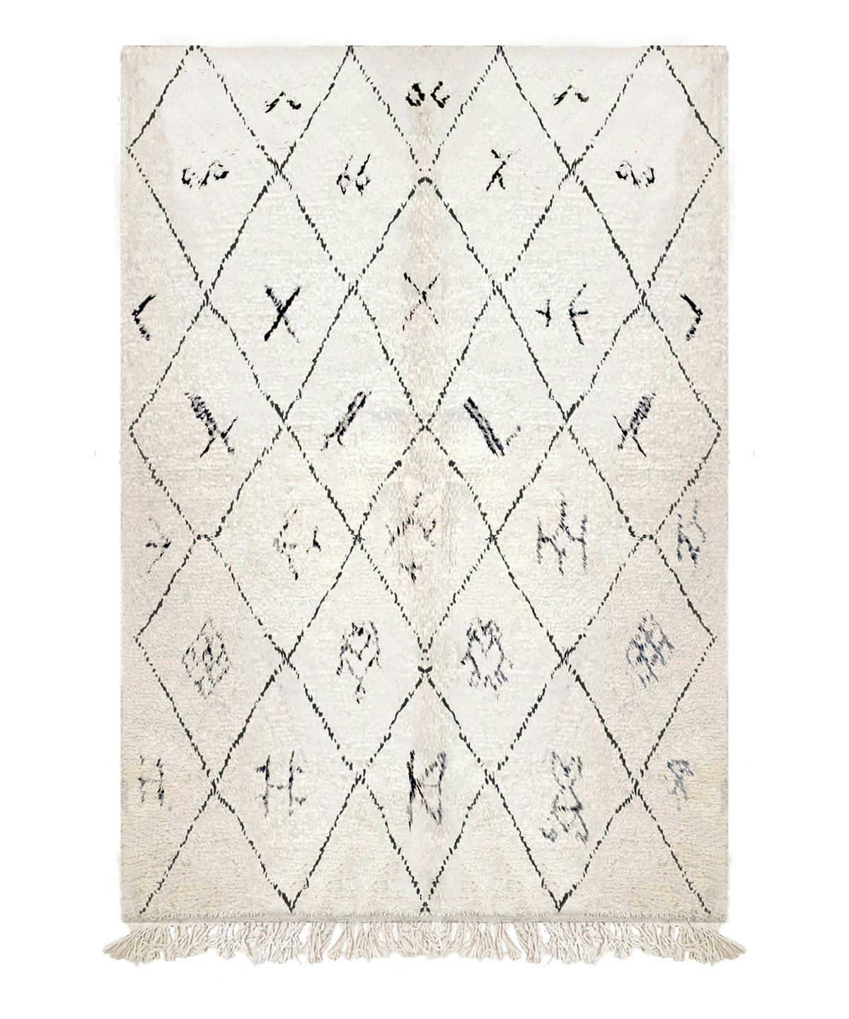 BERBERE - Tapis berbère original marocain laine noir blanc Amazighs 140x200