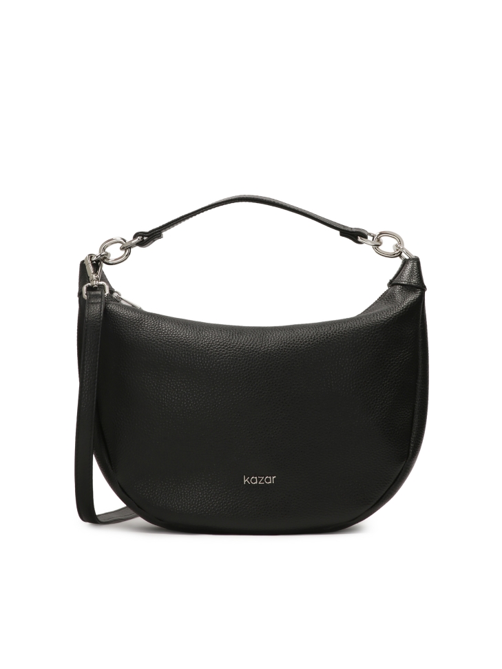 Black rounded leather handbag