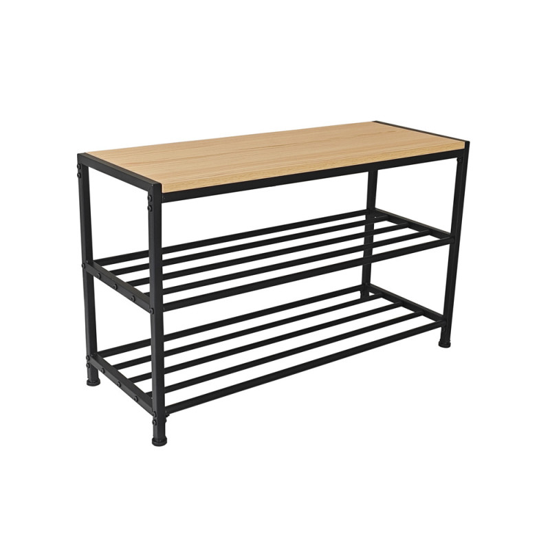Rangement pour chaussures 6 paires bois et noir PRACTO HOME