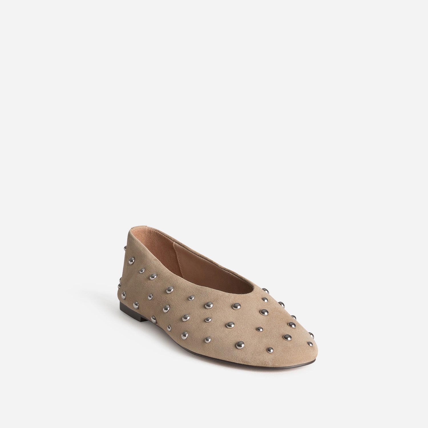 Ballerine beige cuir velours décor clous