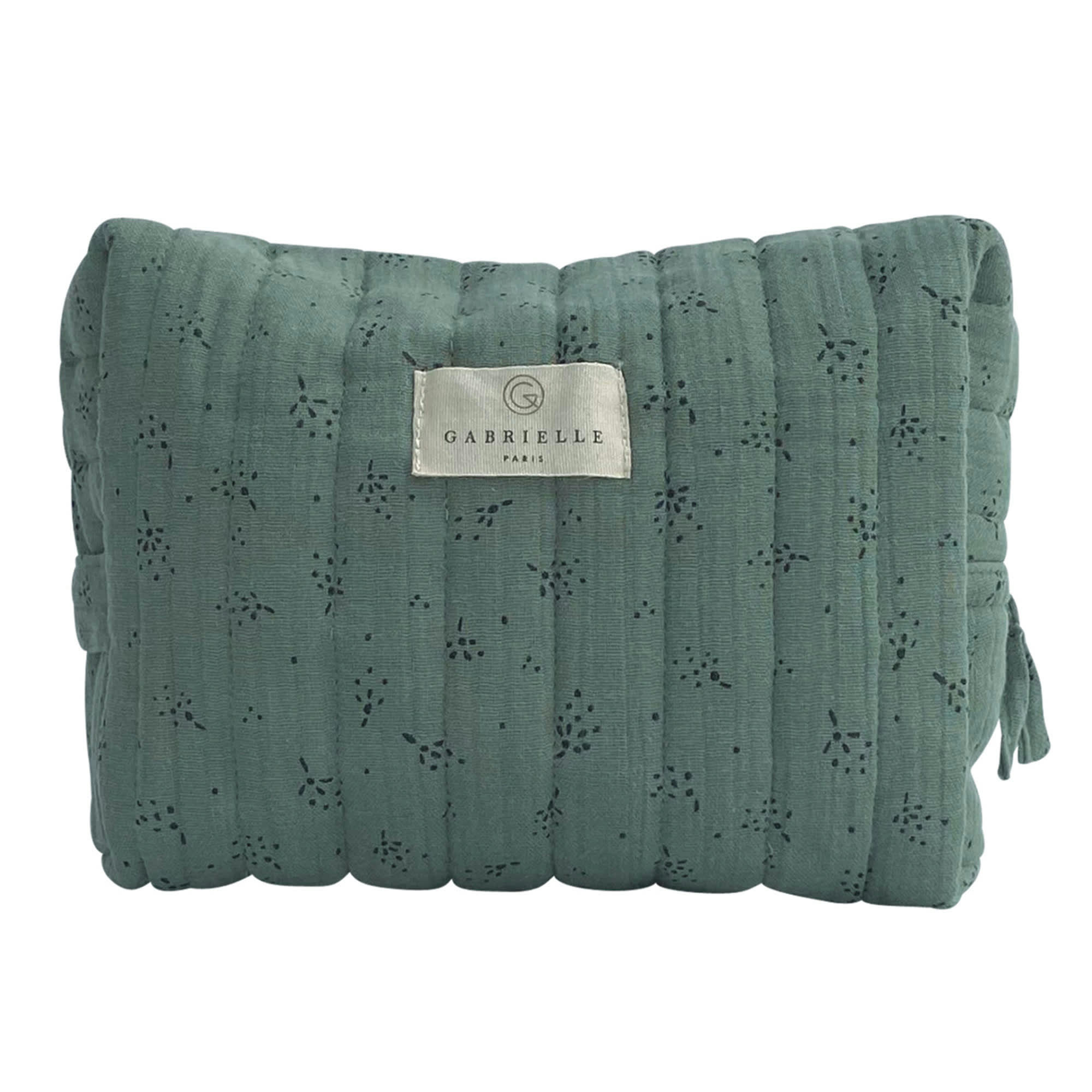 GREEN & KIDS - Trousse de toilette en gaze de coton bio à motifs vert