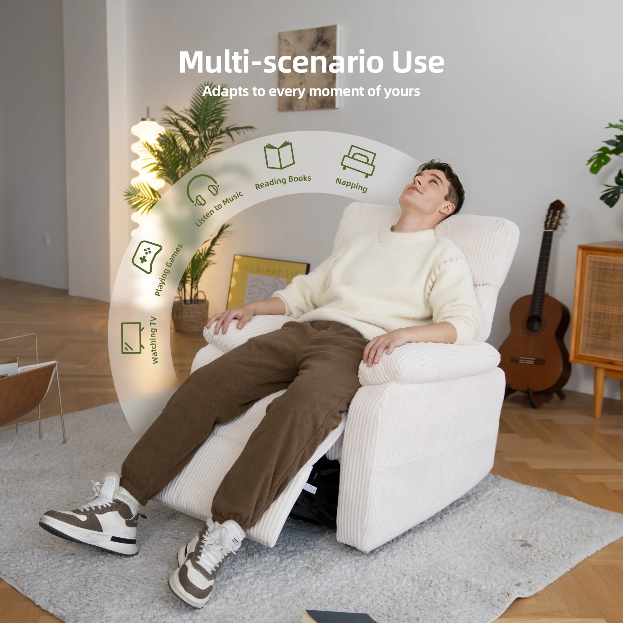 Power Swivel Rocker Recliner Chair, Oversized Recliner Chairs, Corduroy Overstuffed Reclining Chair with USB and Type-C Ports