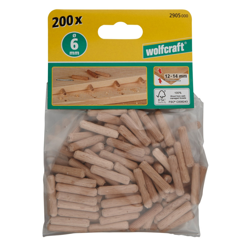 Tourillon en hêtre Ø 6 x 30 mm 50 pièces WOLFCRAFT