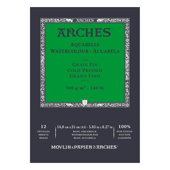 Arches Cold Pressed 300g Watercolour Paper A5 12 Sheets