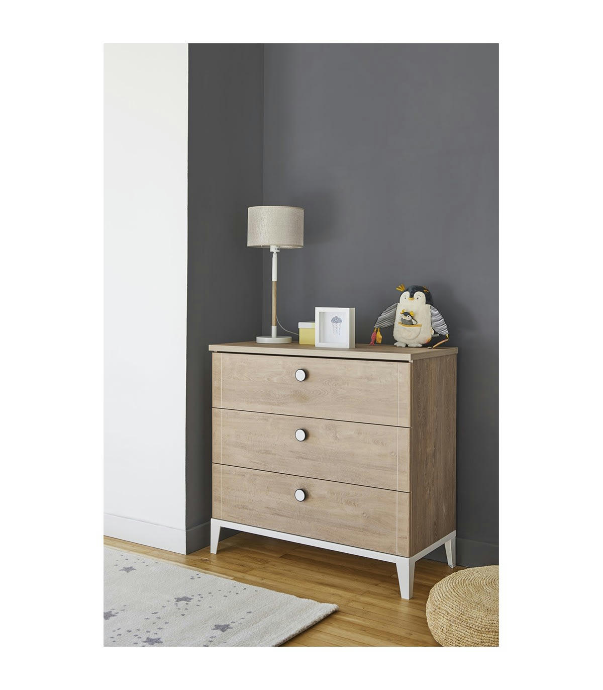 MARCEL - Commode 3 tiroirs effet chêne Bébé - 95 x H91 cm