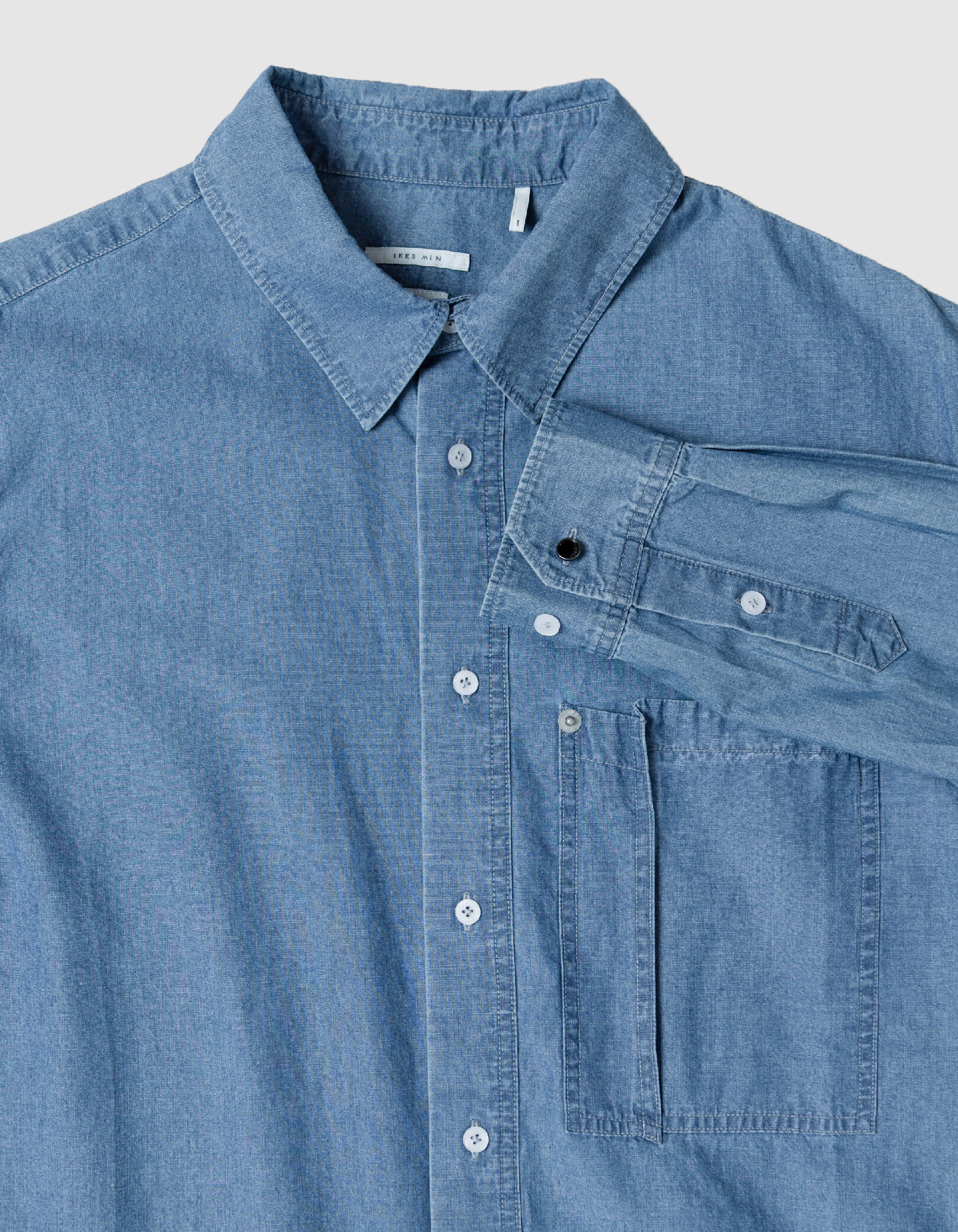 Chemise regular bleu chambray poche asymétrique Homme
