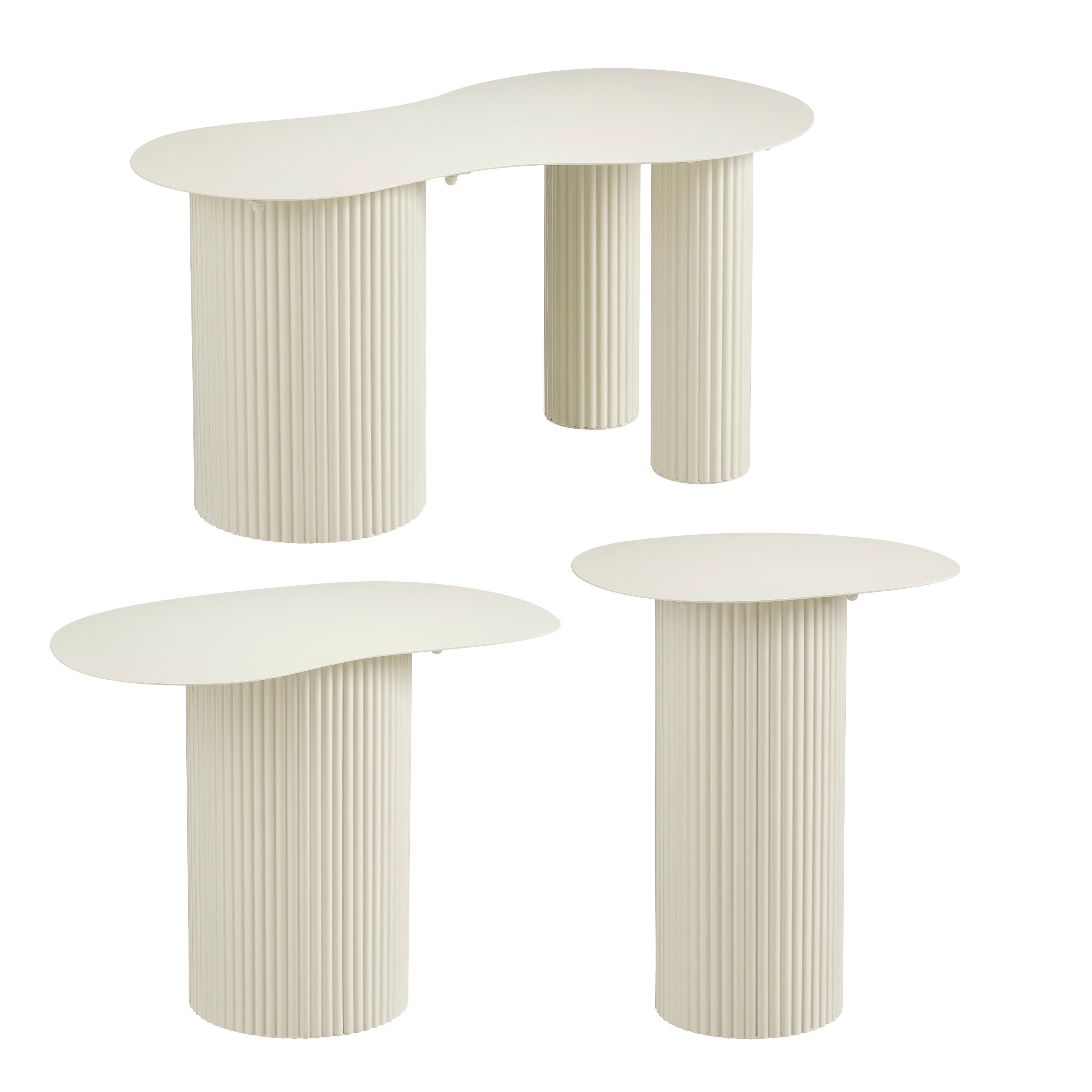 Mica Decorations Lux Bijzettafel - Set van 3 - Salontafels - Unieke Set Koffietafel - Bijzettafeltjes Woonkamer - 55 x 70 cm - IJzer - Off White