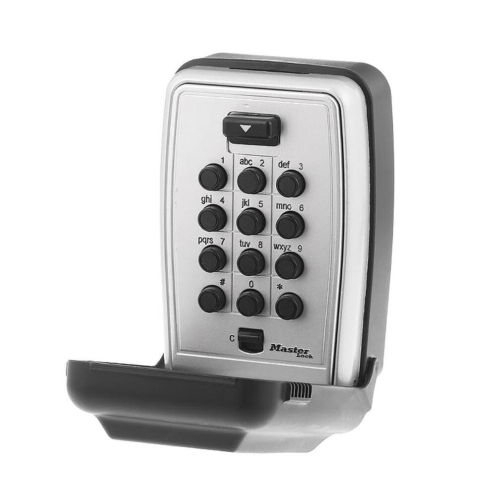 Master Lock 79mm-Wide Resettable-Combination Wall-Mount Push Button Padlock Box, Silver/Black