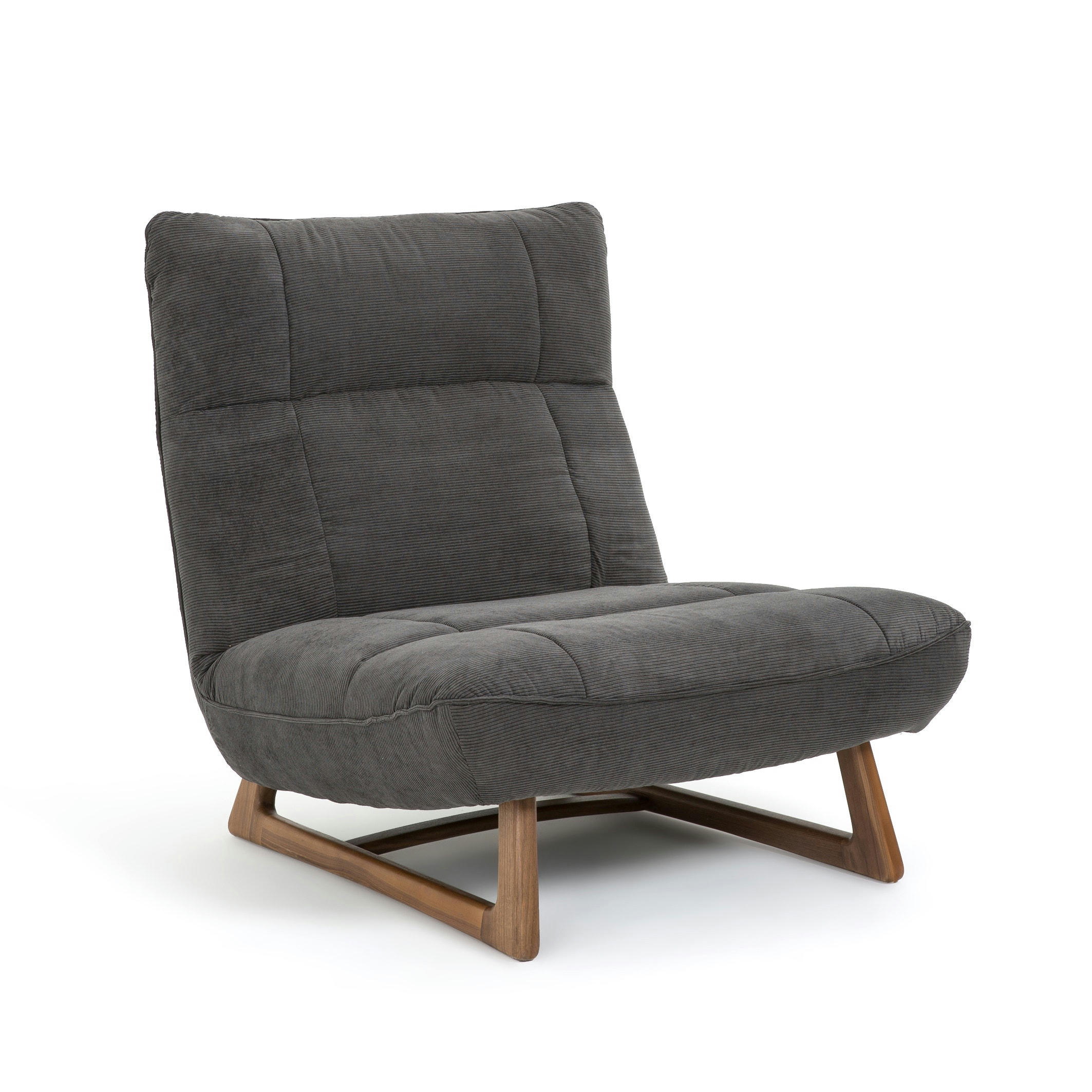 Fauteuil noyer et tissu velours côtelé, Lafar