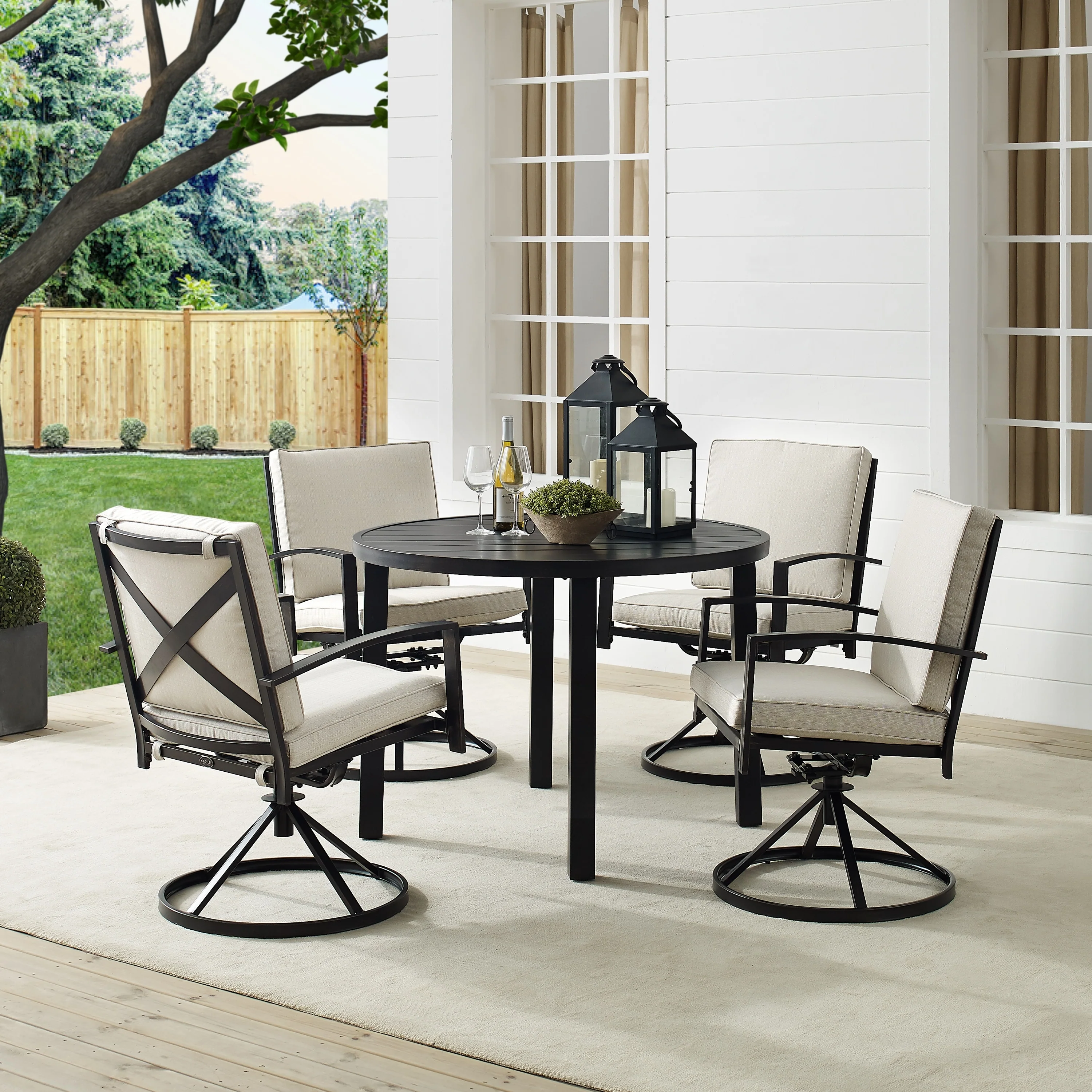 Crosley Kaplan 5Pc Outdoor Metal Round Dining Set- Table & 4 Swivel Chairs